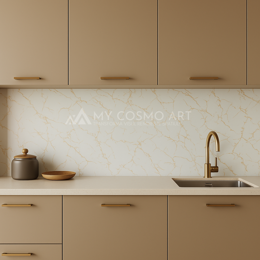 Placa PVC Aspect Marmură Albă cu Infuzii Aurii - COD 1426C