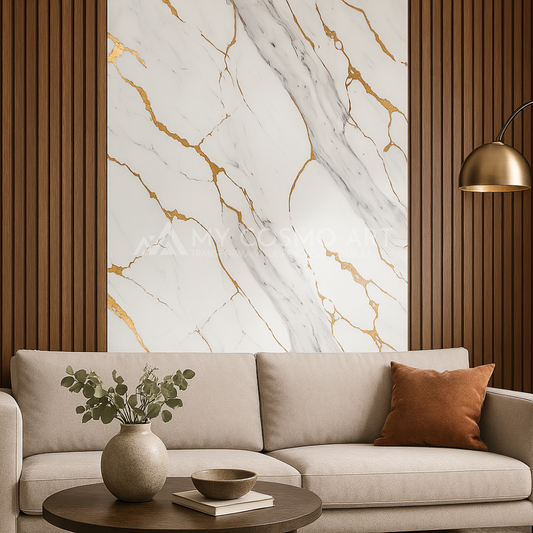 Placa PVC Marmura Alb cu Insertii Aurii COD 3050