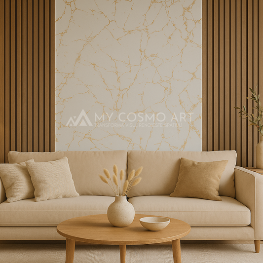 Placa PVC Aspect Marmură Albă cu Infuzii Aurii - COD 1426C
