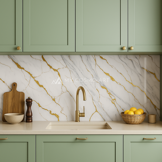 Placa PVC Marmura Alb cu Insertii Aurii COD 3050